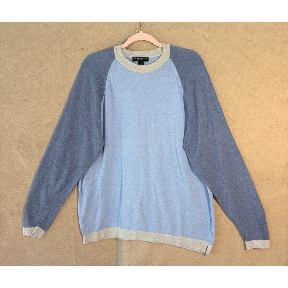 Mark Shale Pullover Sweater Mens Sz L Blue Colorblock Crewneck Lightweight Italy